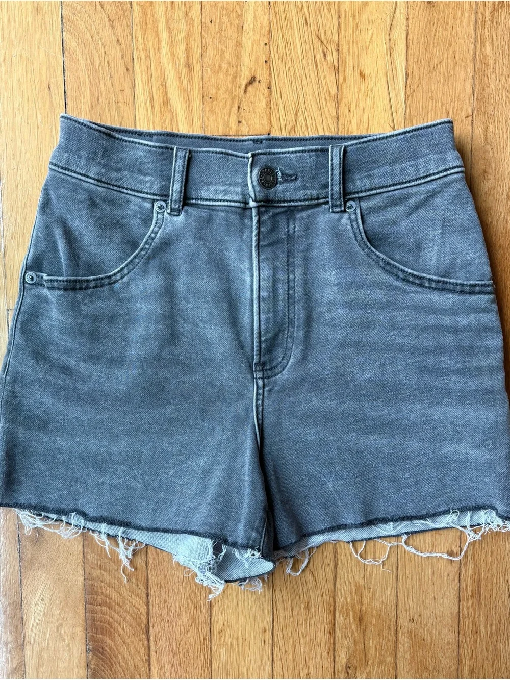Express High Waist Gray Denim Cutoff Shorts Washed Faded Black Jeans 2 Highrise